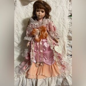 Vintage Chantell Collection 18” porcelain doll in a pink lacy dress